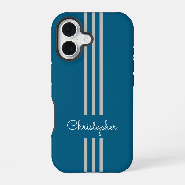 Coque iPhone 16 Rayures de course tendance moderne monogrammées  (Verso)