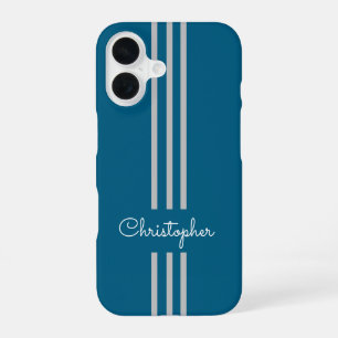 Coque iPhone 16 Rayures de course tendance moderne monogrammées