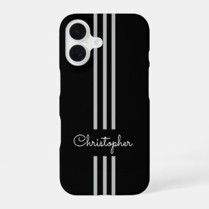 Coque iPhone 16 Rayures de course tendance moderne monogrammées