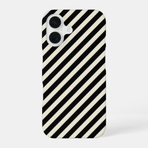 Coque iPhone 16 Rayures diagonales monochromes chic noir et blanc