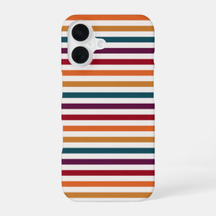 Coque iPhone 16 Rayures horizontales multicolores automne rétro