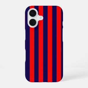 Coque iPhone 16 Rayures Nautiques Rouge et Bleu Marine