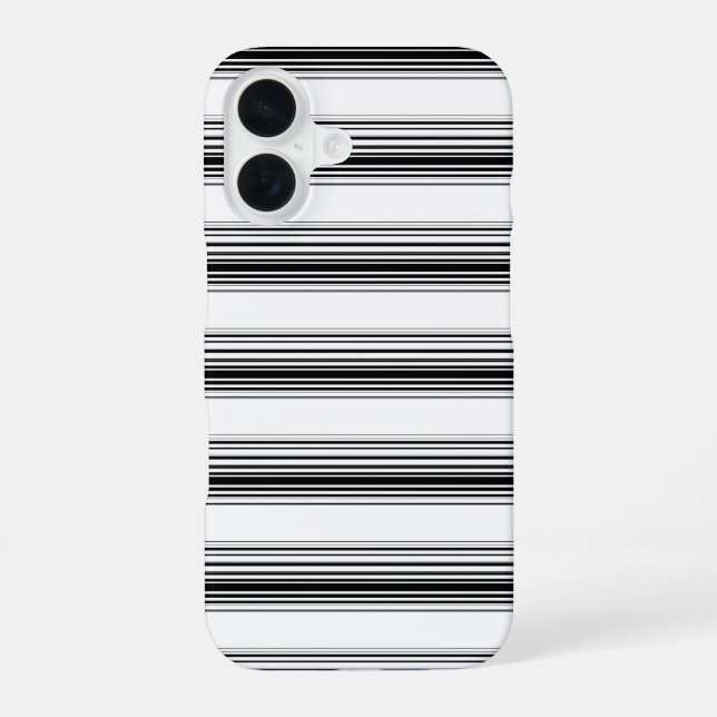 Coque iPhone 16 Rayures noires et blanches modernes (Verso)