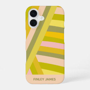 Coque iPhone 16 Rayures personnalisées vert rose jaune pour l'été
