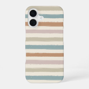 Coque iPhone 16 Rayures Pinceau Boho Tons Terre Sans Couture