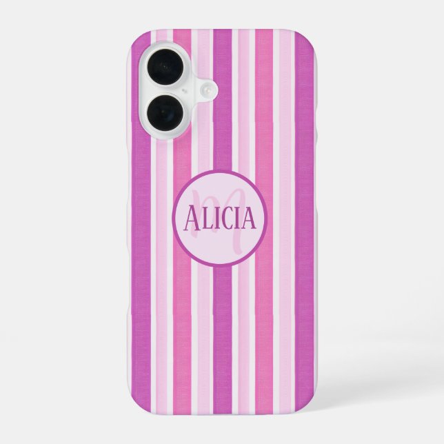 Coque iPhone 16 Rayures roses et fuchsia (Verso)
