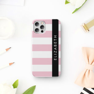Coque iPhone 16 Rayures roses, motif rayé, lignes, Votre nom