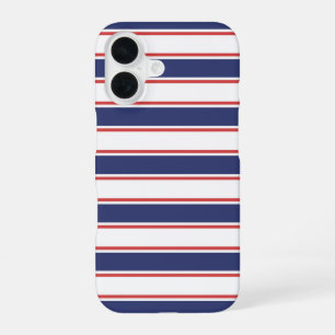 Coque iPhone 16 Rayures rouge marine et bleu marine