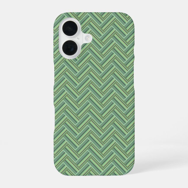Coque iPhone 16 Rayures vert olive double tissage (Verso)