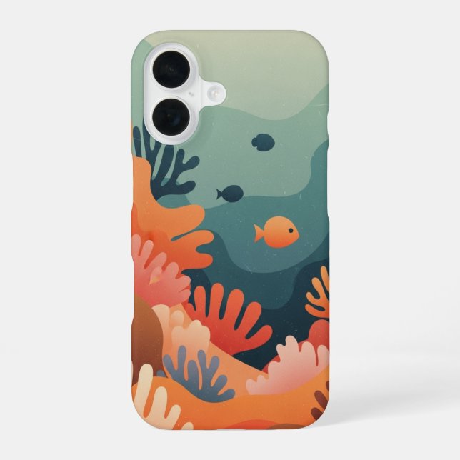 Coque iPhone 16 Récif stylisé rétro (Verso)