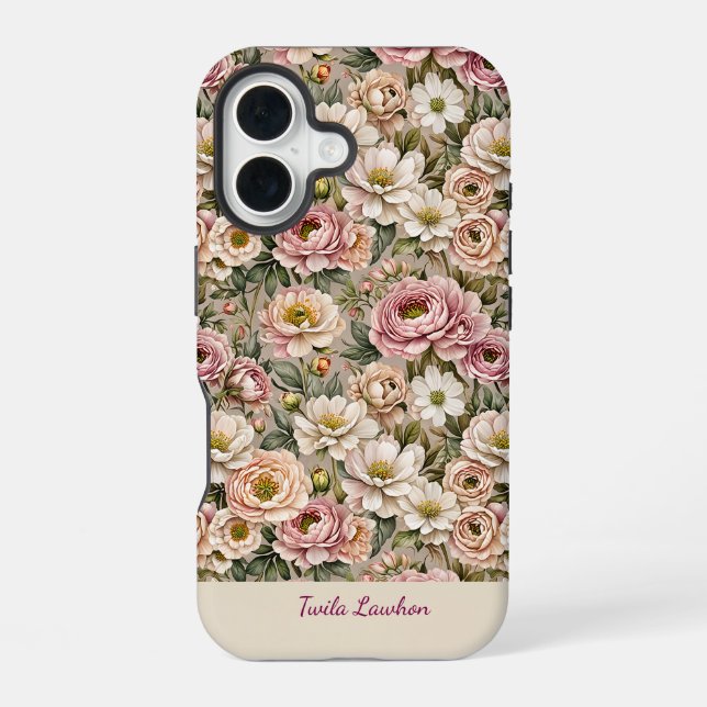 Coque iPhone 16 Recouvert de vieilles roses (Verso)