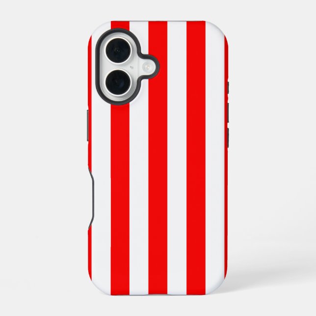 Coque iPhone 16 Red and White Cabana Stripes  (Verso)