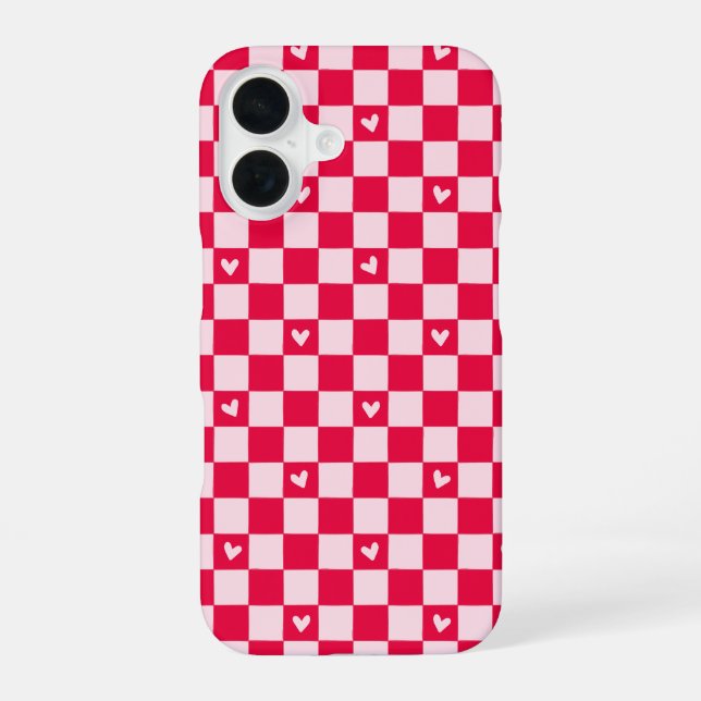Coque iPhone 16 Red Gingham Heart Phone Case (Verso)