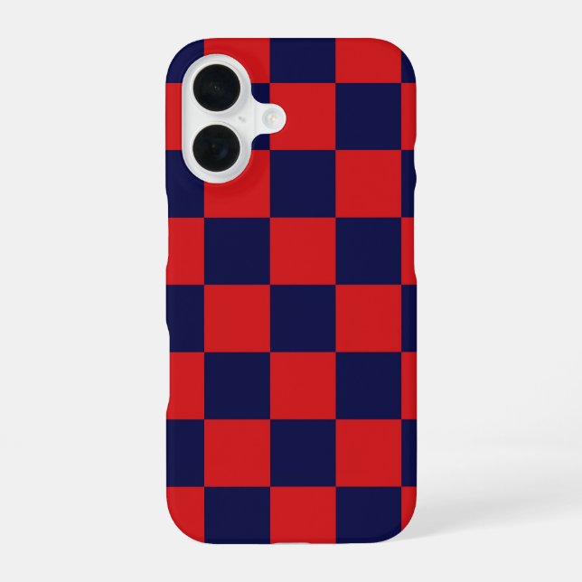 Coque iPhone 16 Red & Navy Checkerboard Phone Case (Verso)
