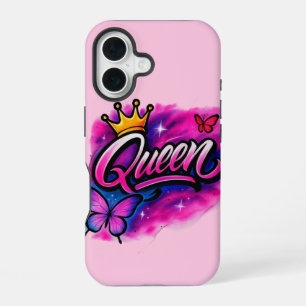 Coque iPhone 16 Reine Aérographe Graffiti Couronne & Papillon