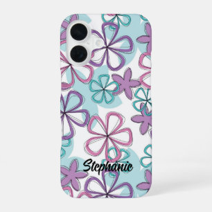 Coque iPhone 16 Remix floral - Fleurs rétro avec des lignes jouées