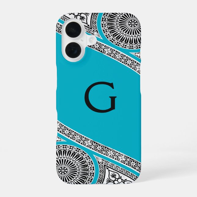 Coque iPhone 16 RENAISSANCE ARCHITECTURE Scruba Blue Monogramme (Verso)