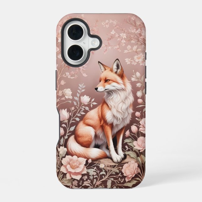 Coque iPhone 16 Renard Avec Flore Rose Rêvé (Verso)