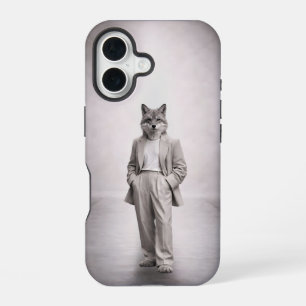 Coque iPhone 16 Renard Élégant en Costume Moderne Clair Portrait