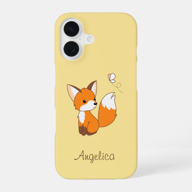 Coque iPhone 16 Renard Mignon Regardant un Papillon (Verso)