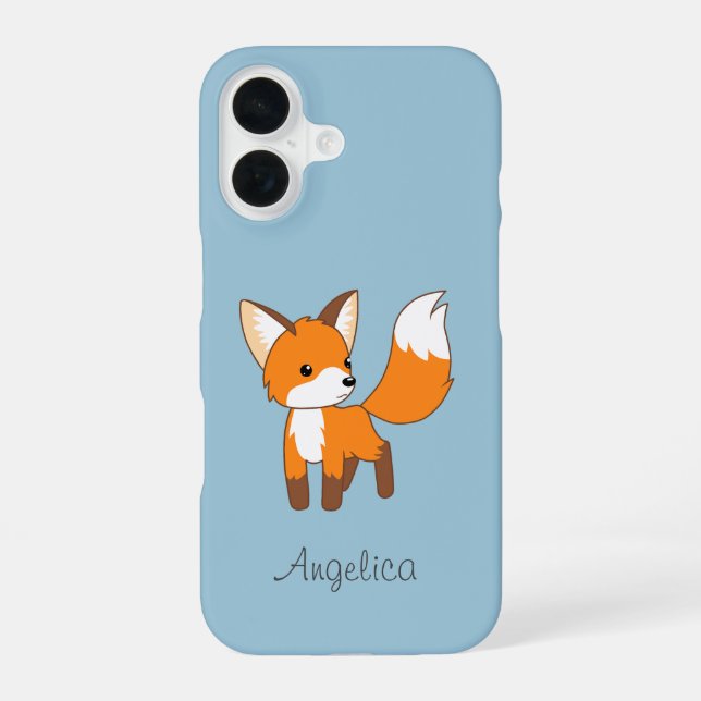 Coque iPhone 16 Renard mignon sur fond bleu (Verso)