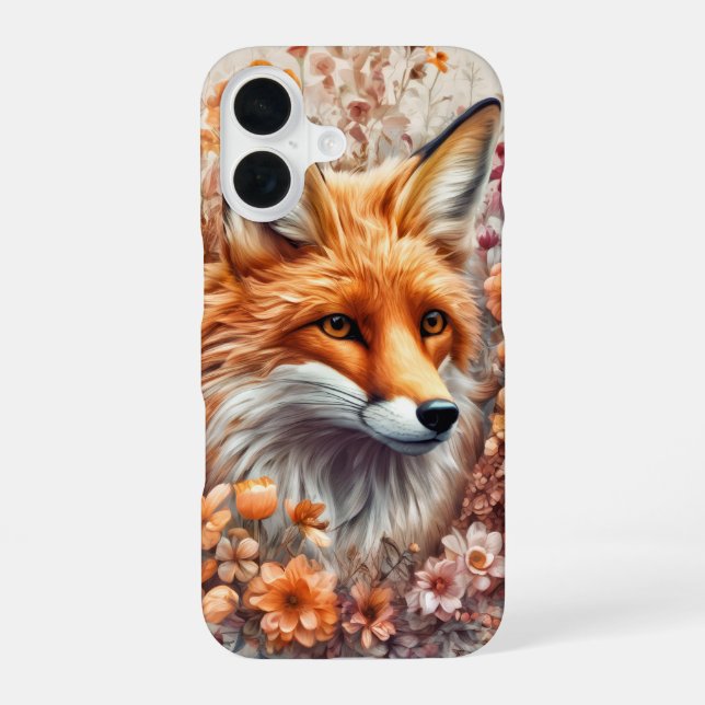 Coque iPhone 16 Renard roux dans une couverture de fleurs (Verso)