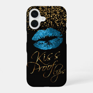 Coque iPhone 16 Résistant aux baisers avec confettis dorés et lèvr