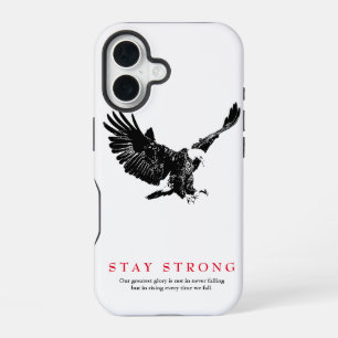 Coque iPhone 16 Restez Fort Aigle Blanc Noir Motivational