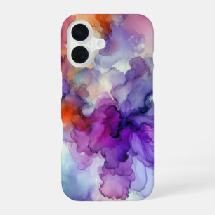 Coque iPhone 16 Résumé abstrait à l'encre alcoolique orange et vio