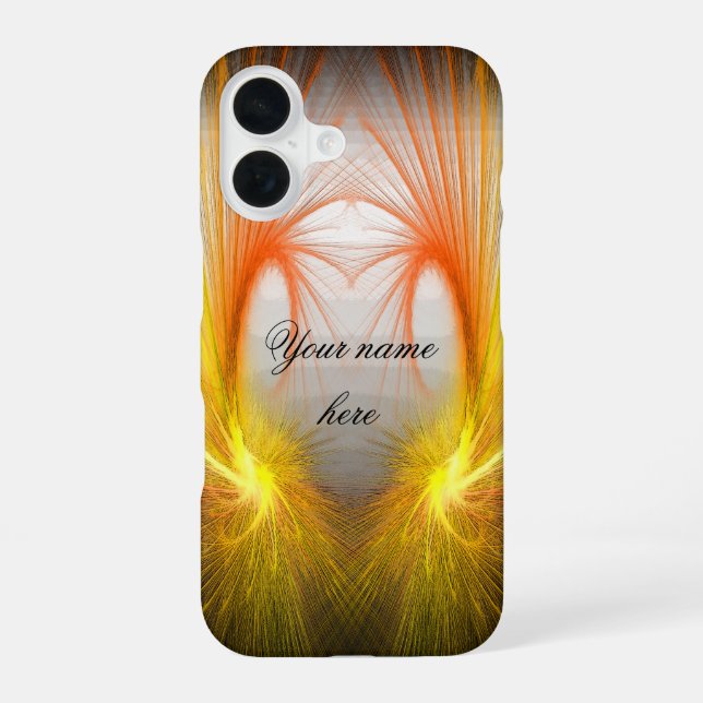 Coque iPhone 16 Résumé éclair, orange et noir  (Verso)