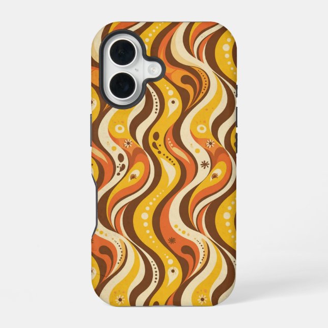Coque iPhone 16 Retro 70s Groovy Wavy Lines Case (Verso)