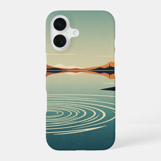 Coque iPhone 16 Retro 70s Lake Reflection Art (Verso)