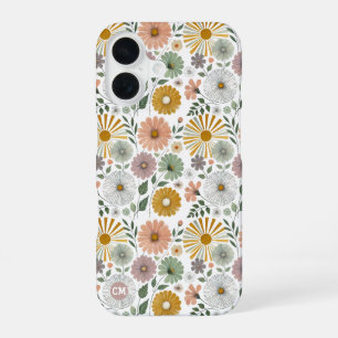 Coque iPhone 16 Rétro Fleurs Aquarelle Pastel Personnalisé des Ann