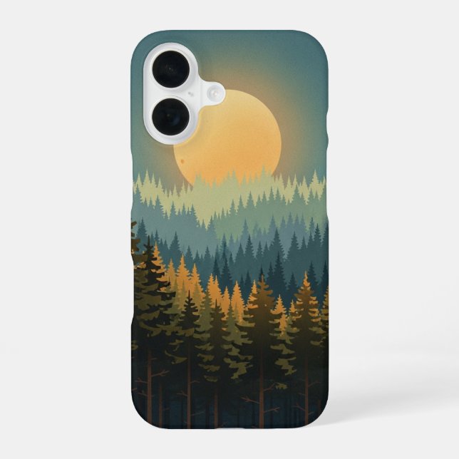 Coque iPhone 16 Retro Forest Moonrise (Verso)