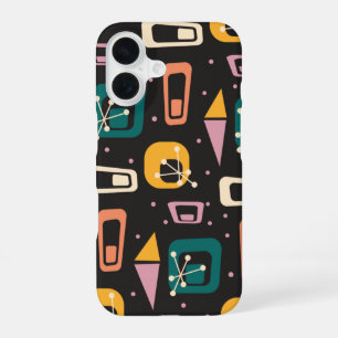 Coque iPhone 16 Rétro Milieu Siècle Mod Espace Atomique Noir