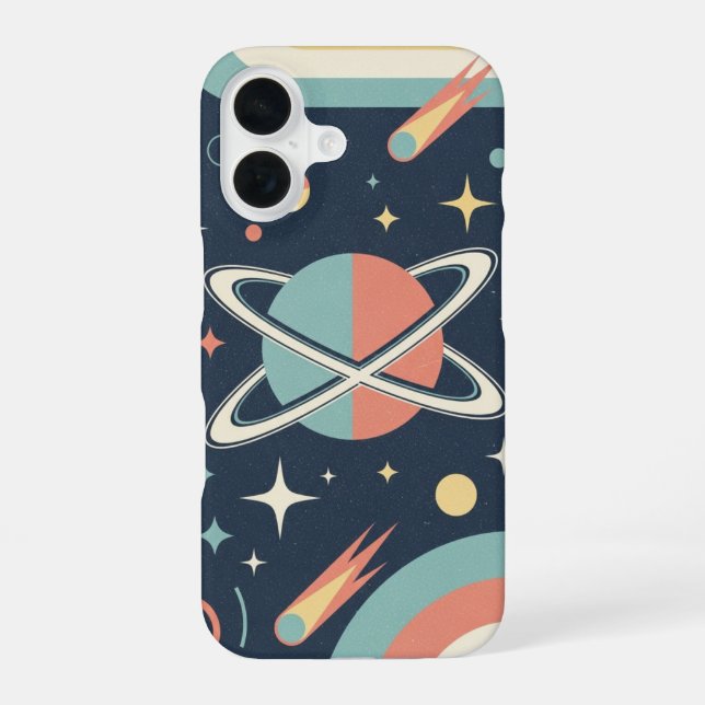 Coque iPhone 16 Retro Minimalist Planet with Rings (Verso)