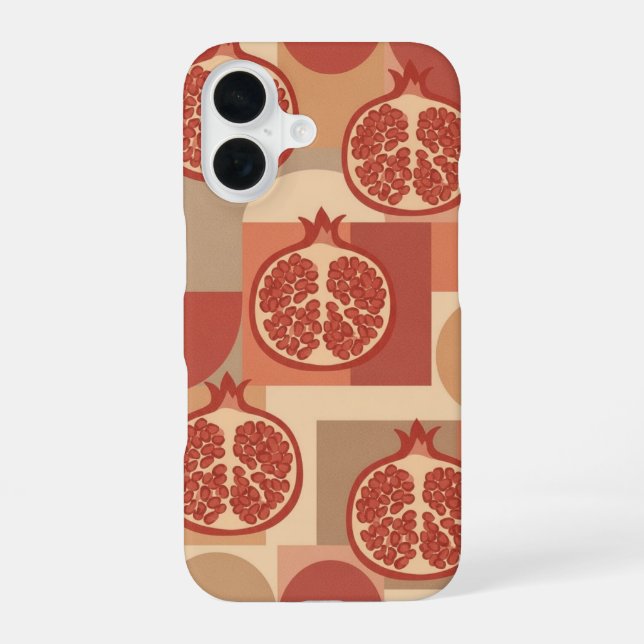 Coque iPhone 16 Retro Pomegranate Geometric Print (Verso)
