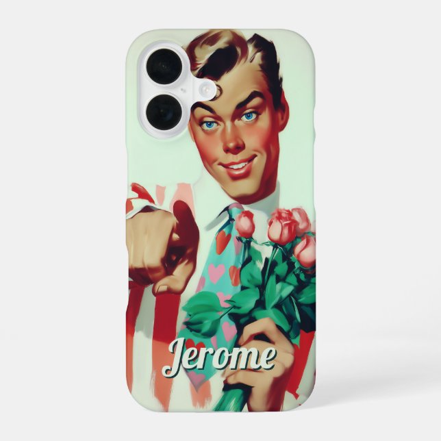 Coque iPhone 16 Retro Valentine Flirty Guy (Verso)
