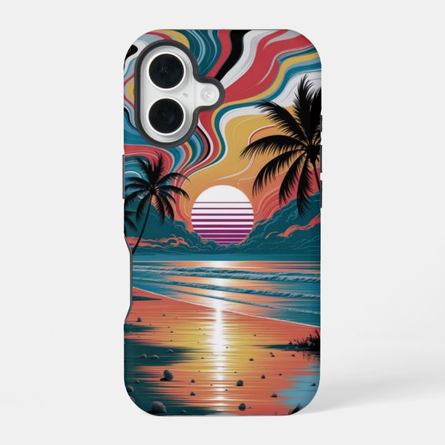 Coque iPhone 16 Retro Wave Sunset (Verso)