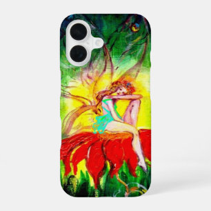 Coque iPhone 16 RÊVE DE FÉE SUR LA FLEUR ROUGE vert jaune