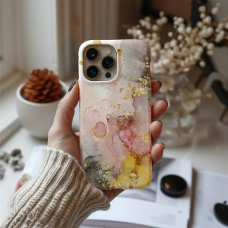 Coque iPhone 16 Rêverie dorée – Aquarelle abstraite et or Téléphon