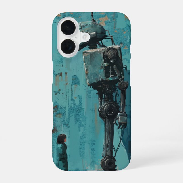 Coque iPhone 16 Robot rétro avec fille (Verso)