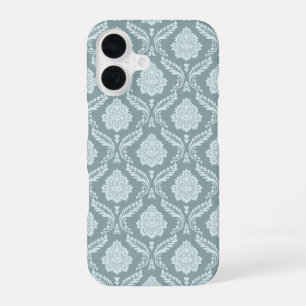 Coque iPhone 16 Rococo Damask Rpt Motif Œuf de Canard Bleu+Turquoi