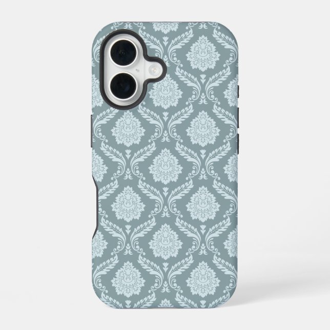 Coque iPhone 16 Rococo Damask Rpt Pattern Duck Egg Blue+Teal (Verso)