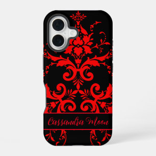 Coque iPhone 16 Romantique, élégant Vintage Damas rouge 