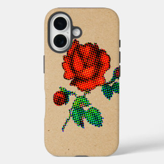 Coque iPhone 16 Rose Bloom Demi-teinte sur papier brun Beaux-Arts