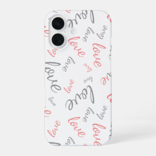 Coque iPhone 16 Rose et Gris Romantiques Amour Écriture Cursive