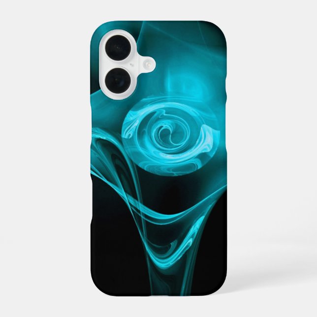 COQUE iPhone 16 ROSE FRACTALE BLEU AQUA (Verso)