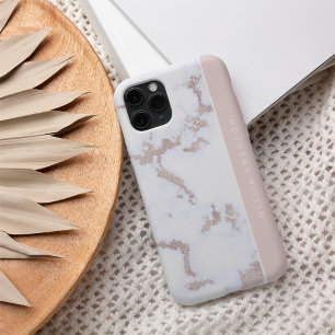 Coque iPhone 16 Rose Gold & Blush Pink Marble subtil Personnalisé