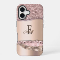 Rose Gold Diamants Pailletés Monogramme Tendance